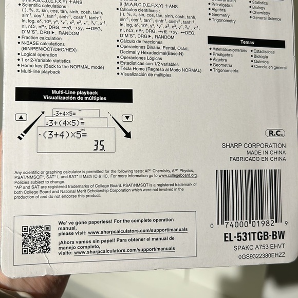 Sharp EL-531TGB-BW Calculator AP CHEMISTRY PHYSICS 273 Functions Scientific - Picture 6 of 6